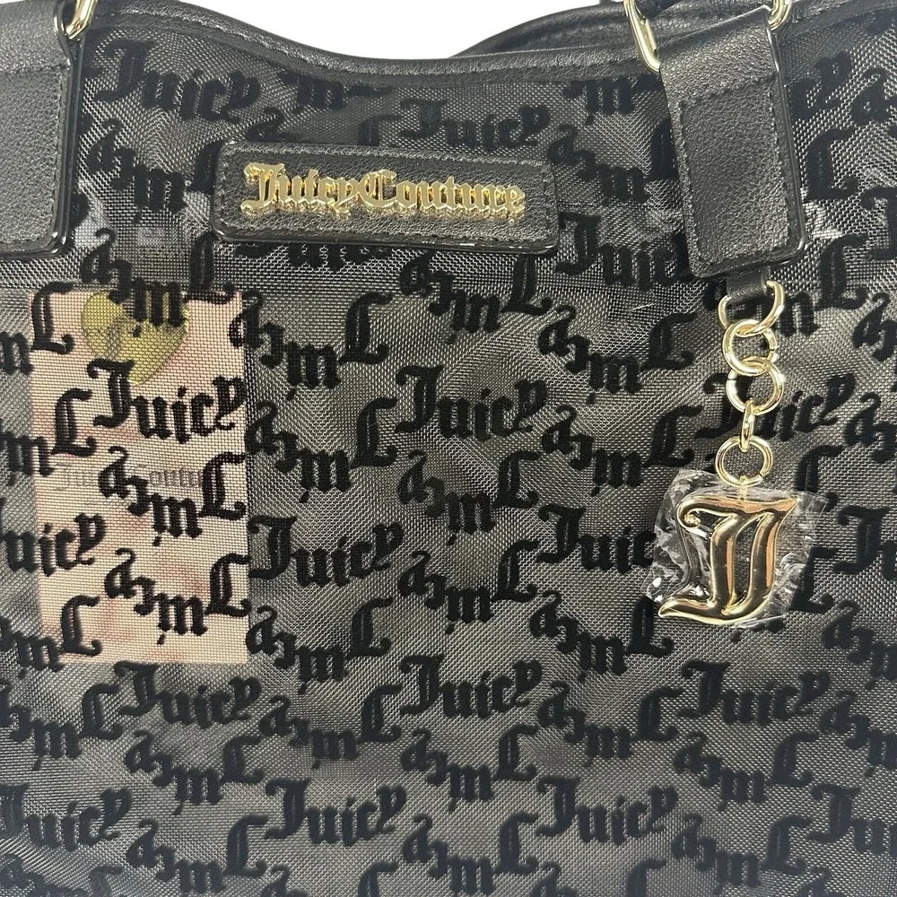 Juicy Couture Black Mesh Gothic Logo Satchel Crossbody‎ Bag Gold Tone Hardware